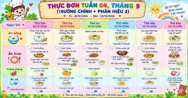 Thực đơn tuần 4 tháng 9/2026