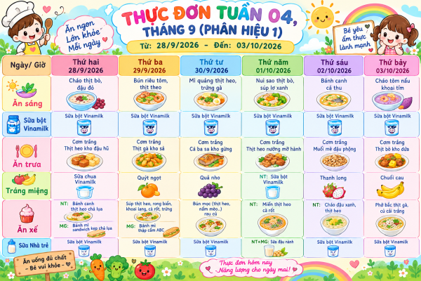 Thực đơn tuần 4 tháng 9/2026