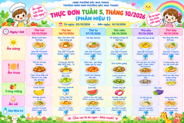 THỰC ĐƠN TUẦN 5, NĂM HỌC 2026-2027