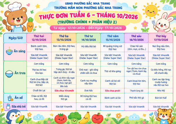 THỰC ĐƠN TUẦN 6 (Từ ngày 12/20/2026 đến 17/10/2026) - NĂM HỌC 2026-207